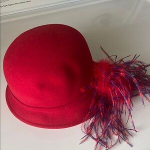 Amanda Smith Red Feathered Hat